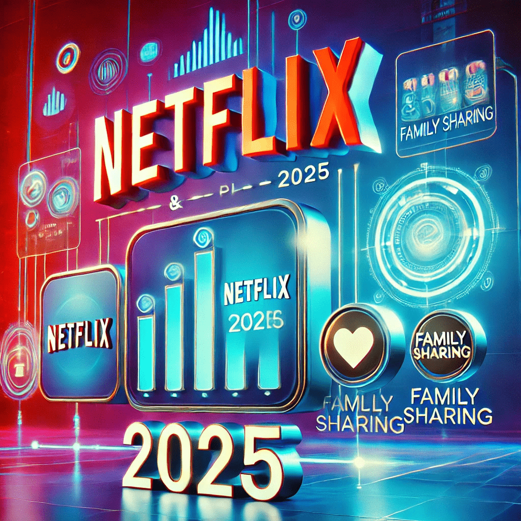 넷플릭스 요금제 비교 & 가족 공유 방법 (2025년 최신) 1 넷플릭스 요금제 비교 및 가족 공유 방법을 설명하는 블로그 썸네일. 넷플릭스 로고, 요금제 비교 아이콘, 가족 공유 아이콘이 포함된 심플한 디자인의 이미지