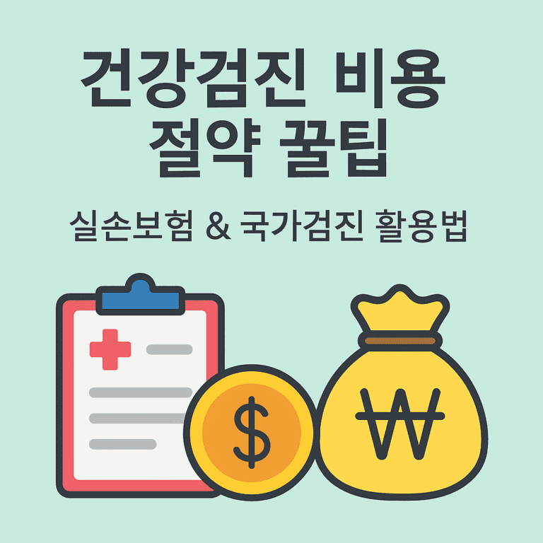 건강검진 비용 절약 꿀팁 – 건강검진 비용 줄이는 실손보험 & 국가검진 활용법 (2025년 기준) 45 2025년 건강검진 비용 절약 팁을 안내하는 정보형 정방형 썸네일 이미지 – 실손보험, 국가검진, 카드 혜택 등 건강검진 비용을 줄이는 방법 소개