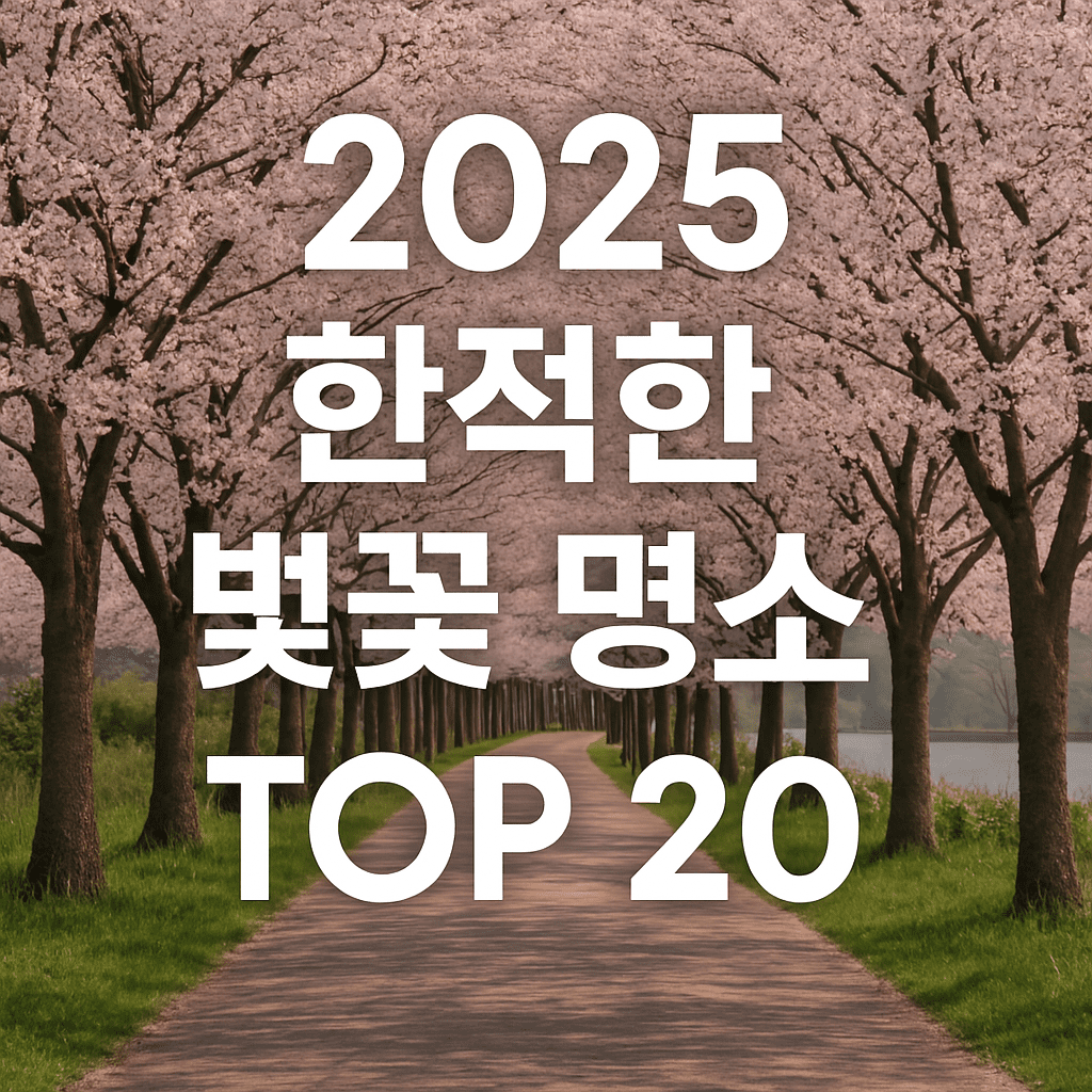 2025년 한적한 벚꽃 명소 추천 – 조용한 벚꽃 스팟 20선 (+주차팁 포함) 1 정방형 벚꽃길 사진 배경 위에 굵고 큰 흰색 글씨로 "2025 한적한 벚꽃 명소 TOP 20"이라는 텍스트가 중심에 배치된 감성적인 봄 시즌 썸네일 이미지.
