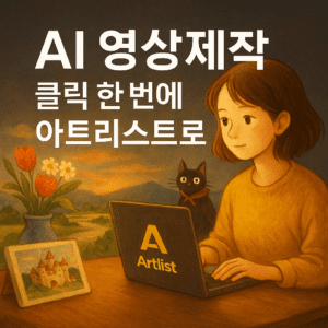AI 영상 제작을 위한 다양한 이미지 스타일을 제공하는 아트리스트 플랫폼 인터페이스 화면. 다목적, 네온 퓨처, 스튜디오 초상화 등 영상 제작에 활용 가능한 AI 이미지 스타일들이 정방형 타일로 나열되어 있다.